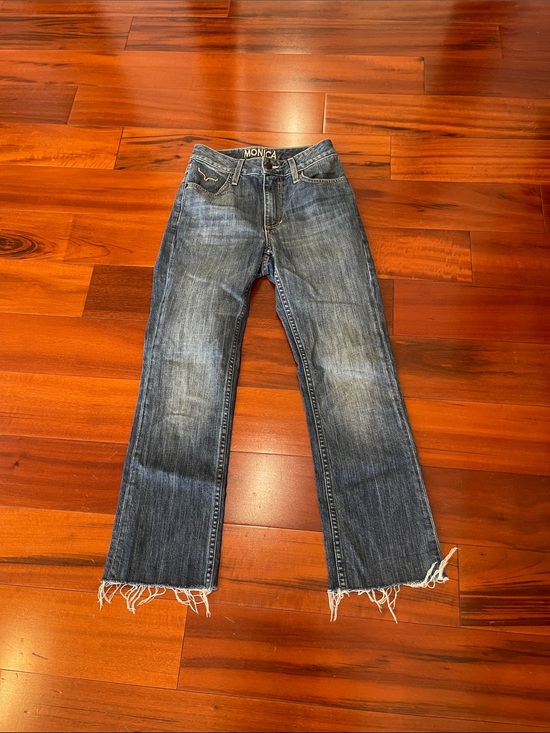 Kimes Ranch Denim - Kimes Ranch Monica Straight-Leg Dark Blue Denim Jeans with Raw Hem XXS